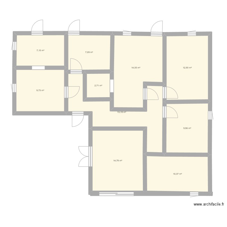 PLAN L. Plan de 10 pièces et 102 m2