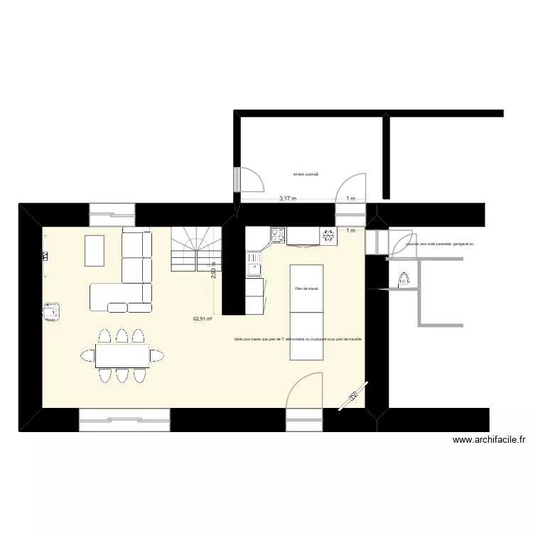 piece de vie chalonge. Plan de 1  et 63 m²