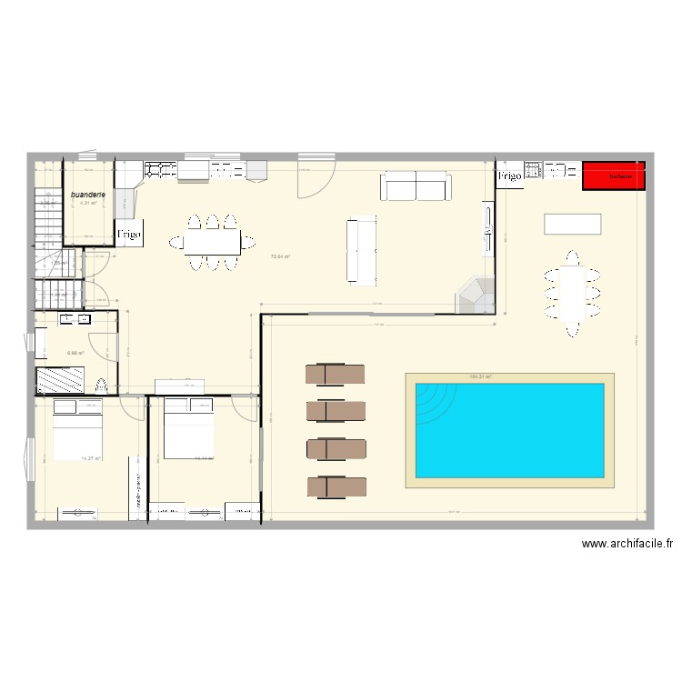 maison jardin. Plan de 9 pièces et 222 m2