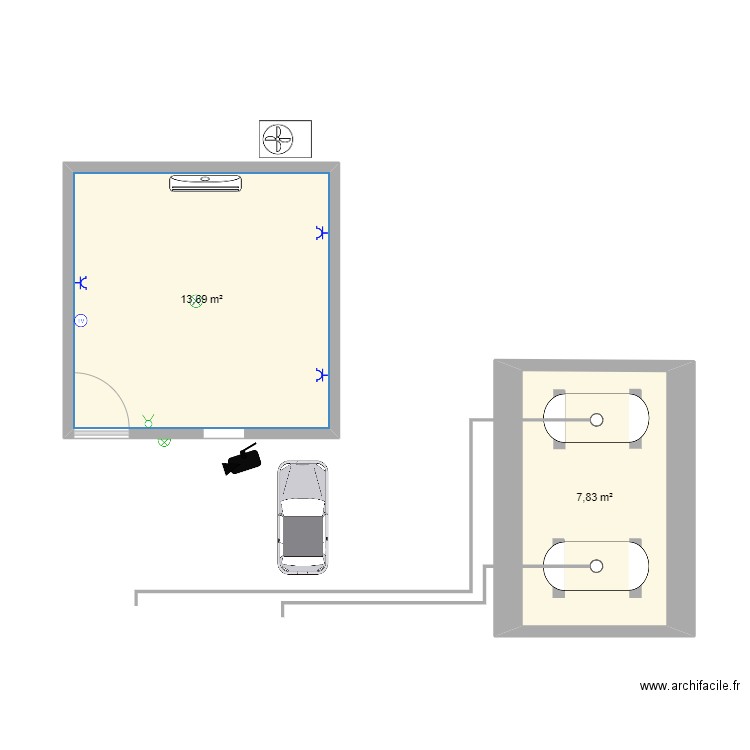 Bureau1. Plan de 2 pièces et 22 m2