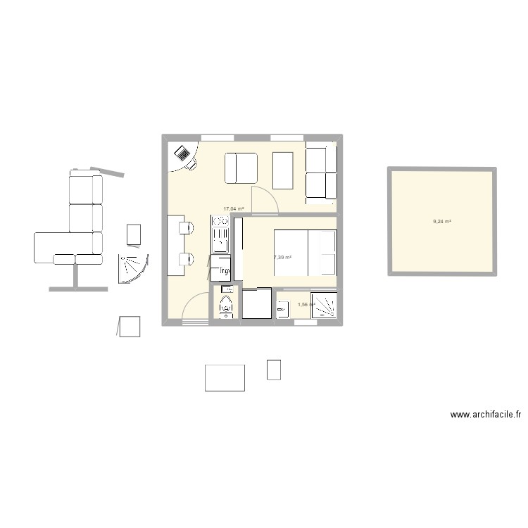 plan 1 - Alexandre Dumas. Plan de 4 pièces et 35 m2