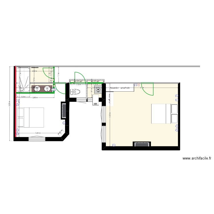 PLat1. Plan de 6 pièces et 28 m2