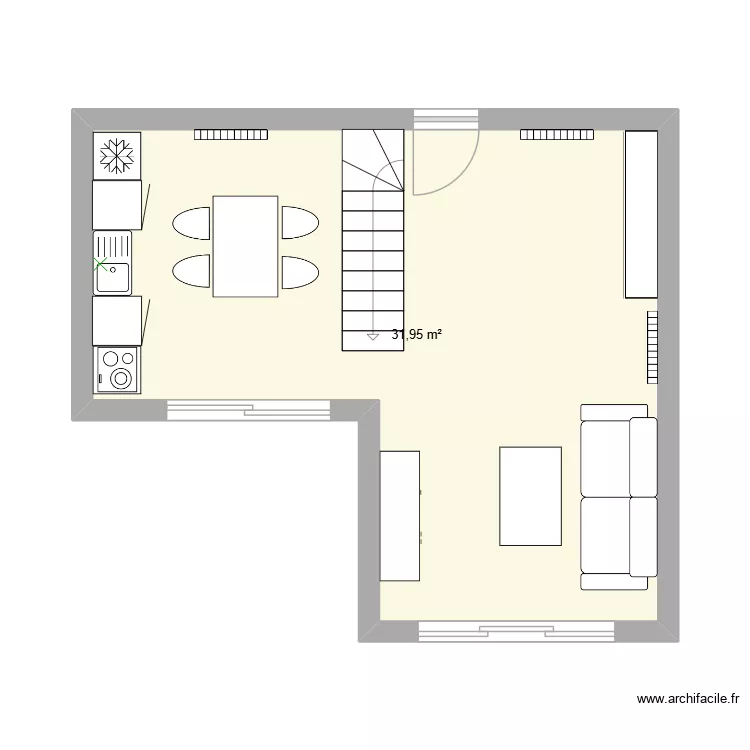 RDC Maison. Plan de 1 pièce et 32 m² RDC Maison. Plan de 1 pièce et 32 m²