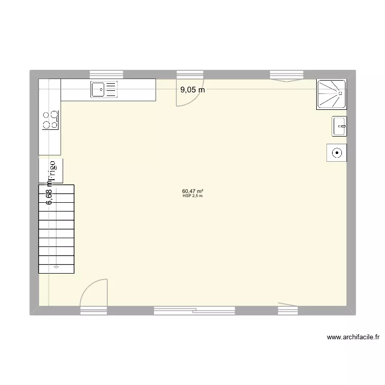 Barre. Plan de 1  et 60 m²