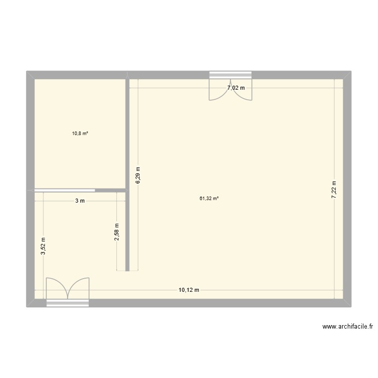 Delincourt. Plan de 2 pièces et 72 m2