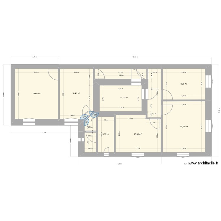 RDC Venerable Premier étage actuel. Plan de 7 pièces et 77 m2