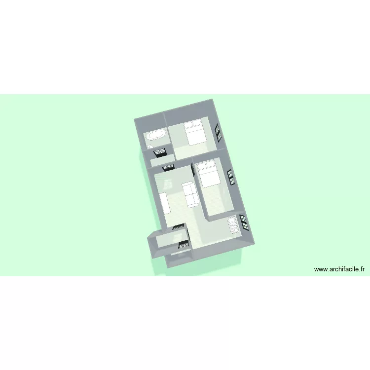 apt apr&egrave;s travaux. Plan de 7  et 48 m²