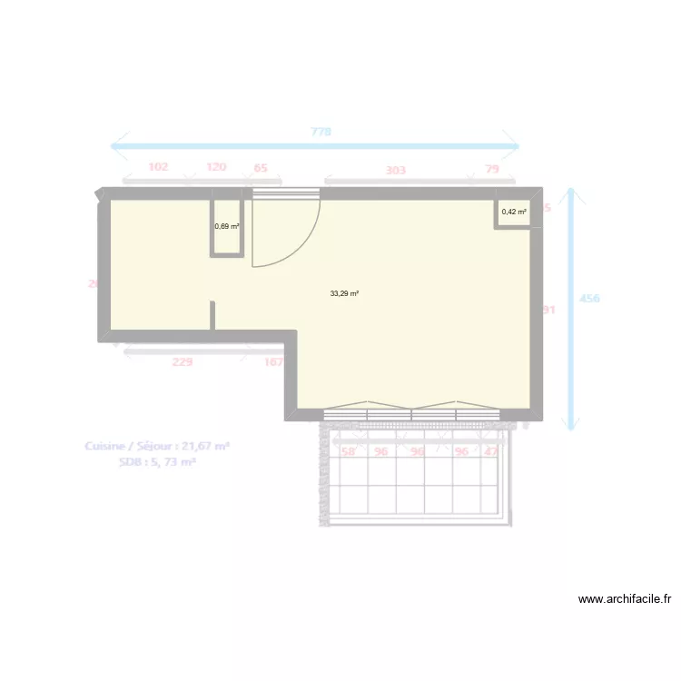 A306 avec fond. Plan de 3 et 34 m² A306 avec fond. Plan de 3 et 34 m²