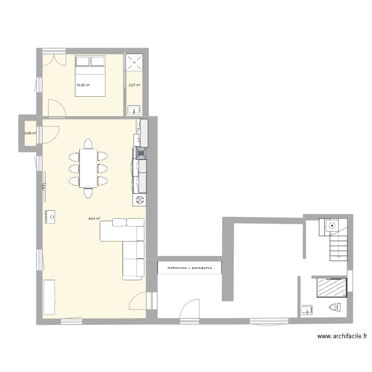 HAUTEVILLE SALLE DE BAIN. Plan de 4 pièces et 58 m2