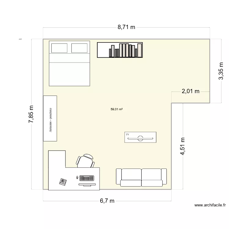 projet techno. Plan de 1  et 59 m²