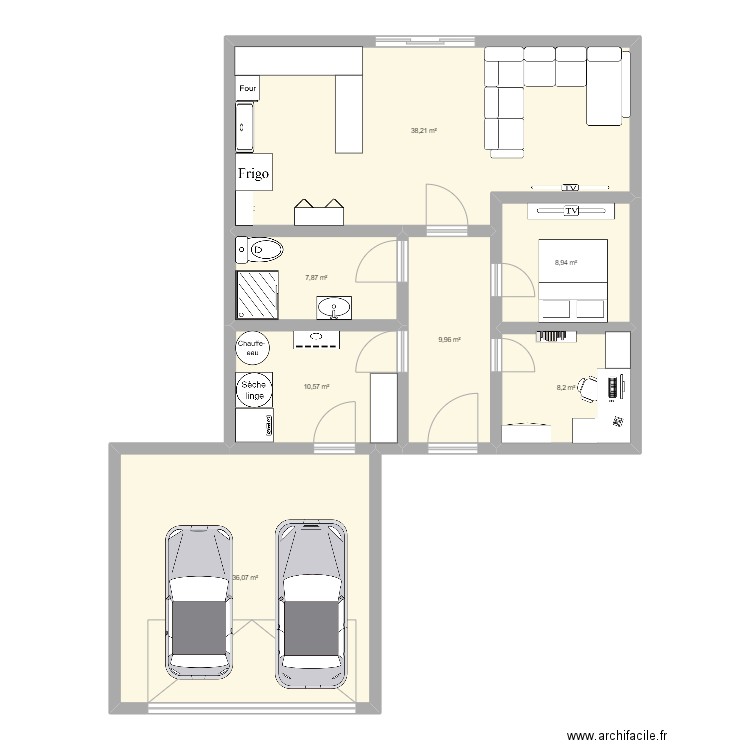 10*10. Plan de 7 pièces et 120 m2