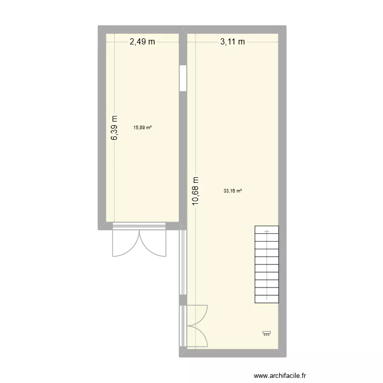 atelier maconnerie, dalle arrivée eau et évacuation eau usées. Plan de 2 Pièces et 49 m² atelier maconnerie, dalle arrivée eau et évacuation eau usées. Plan de 2 Pièces et 49 m²