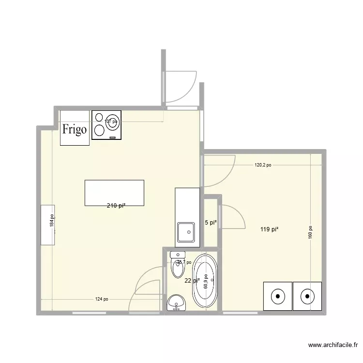 cuisine actuelle Daphn&eacute;e. Plan de 4 Pièces et 33 m²