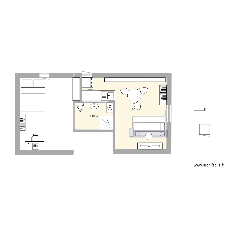 T2 B. Plan de 2 pièces et 19 m2