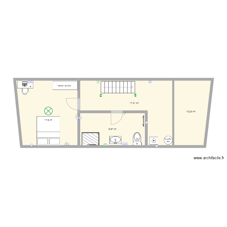 pilliez 2eme etage. Plan de 4 pièces et 55 m2