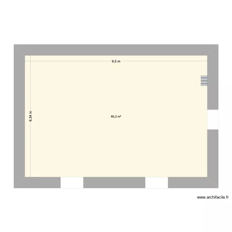 Jeudo 1. Plan de 1 Pièce et 60 m²