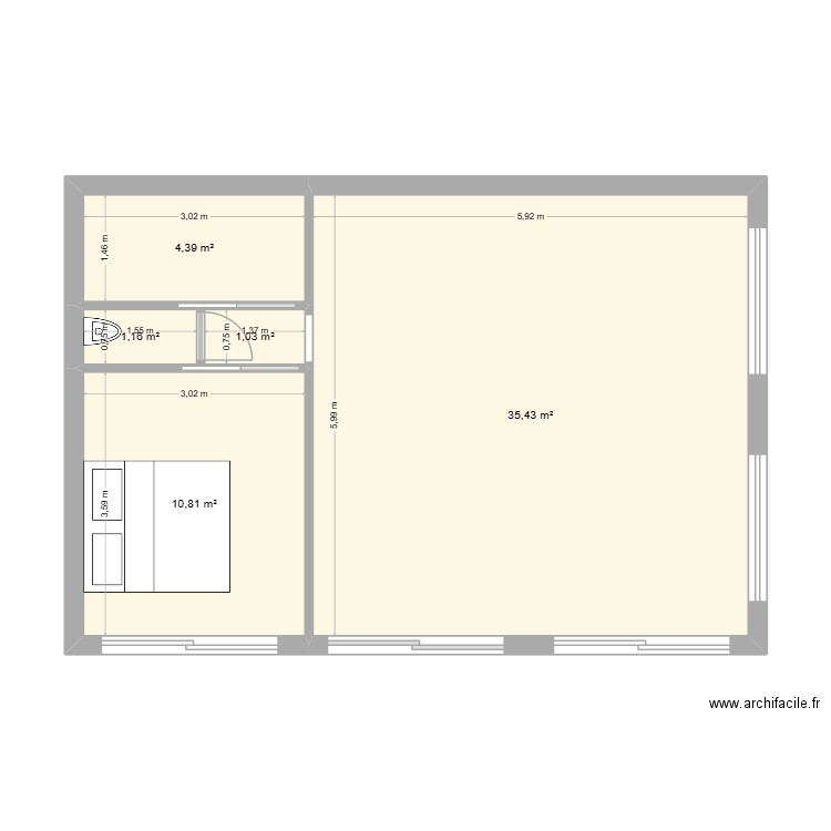 MAREIL. Plan de 5 pièces et 53 m2