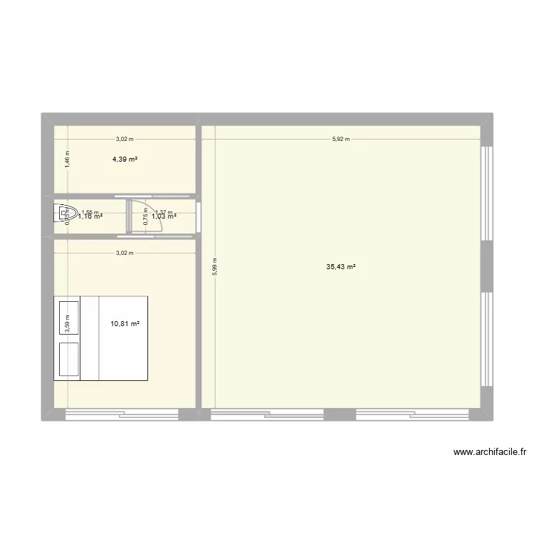 MAREIL. Plan de 5 pièces et 53 m²
