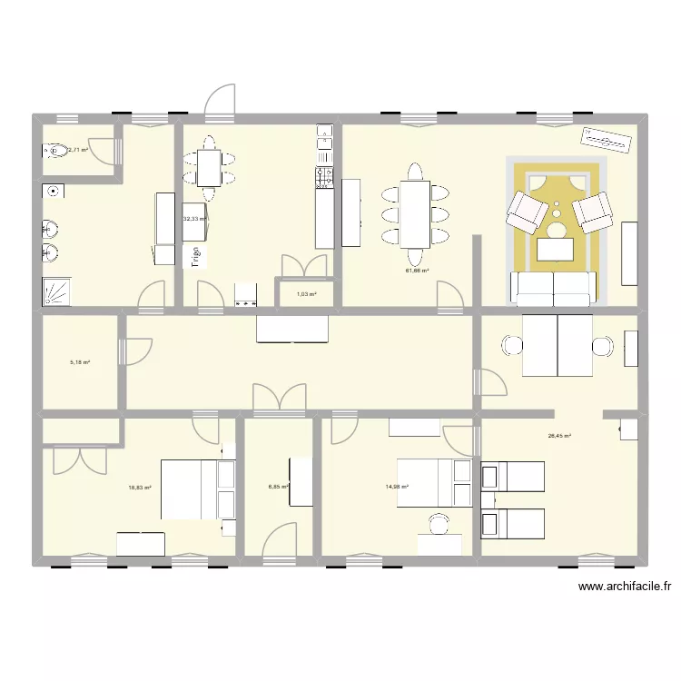 Caserne Pomponne. Plan de 9 pièces et 170 m²