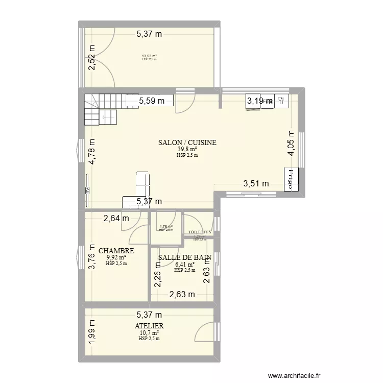 Maison Saclas Apr&egrave;s. Plan de 7  et 83 m²