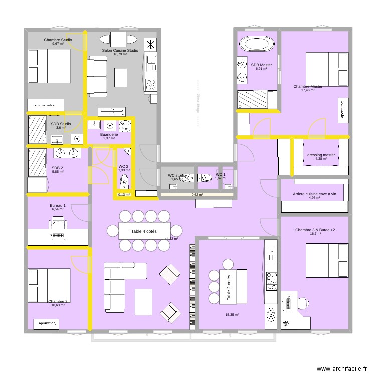 augagneur version studio . Plan de 19 pièces et 171 m2