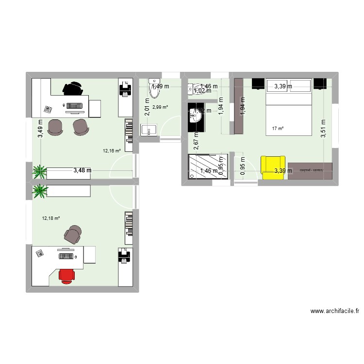 kazeross. Plan de 4 pièces et 44 m2