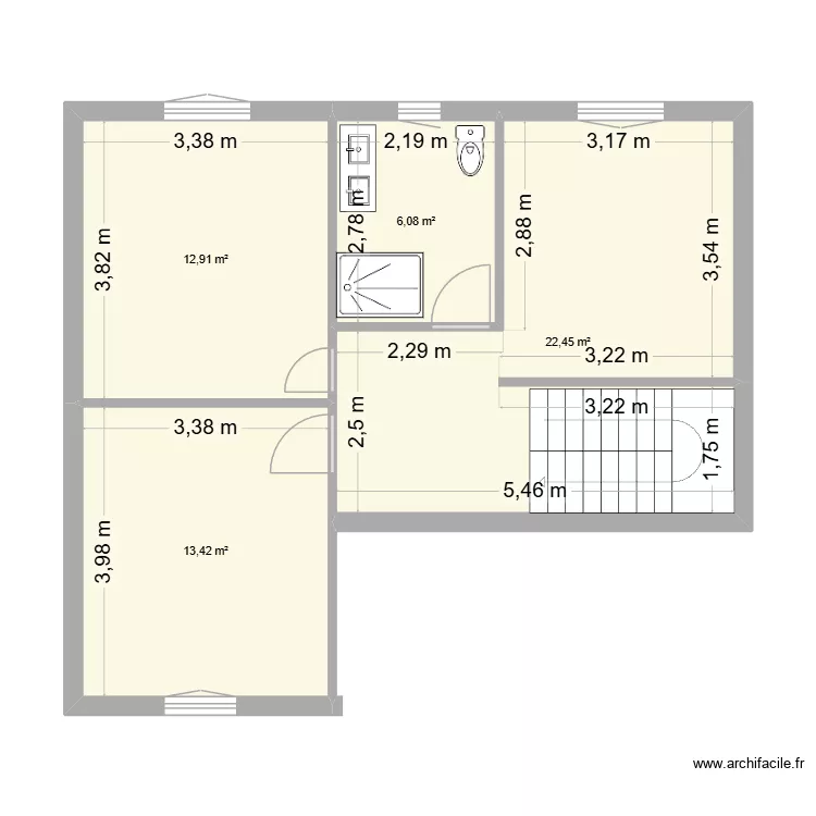MOULINS 1. Plan de 4 pièces et 55 m²