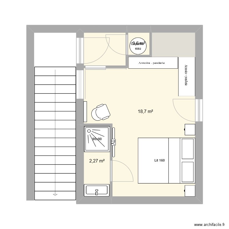 Sous-sol Facini. Plan de 3 pièces et 22 m2