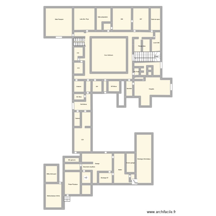 Plan RDC SM 2. Plan de 42 pièces et 234 m2