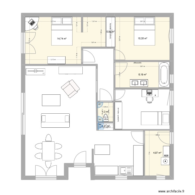flo  pp. Plan de 7 pièces et 39 m2