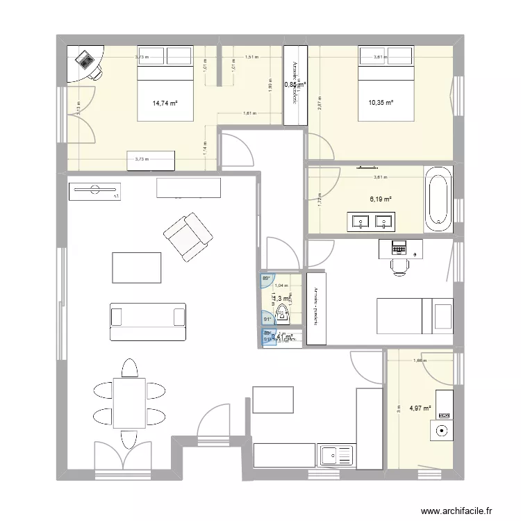 flo  pp. Plan de 7 pièces et 39 m²