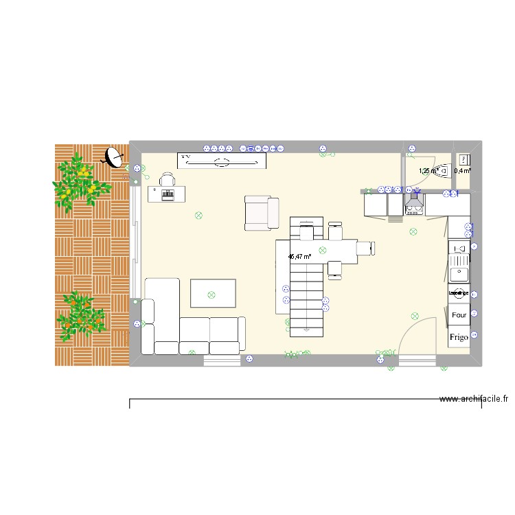 OLI SALON CUISINE 2 ELECTRICITE. Plan de 3 pièces et 47 m2