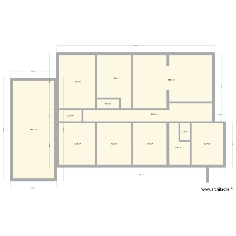 G&L v2. Plan de 26 pièces et 303 m2
