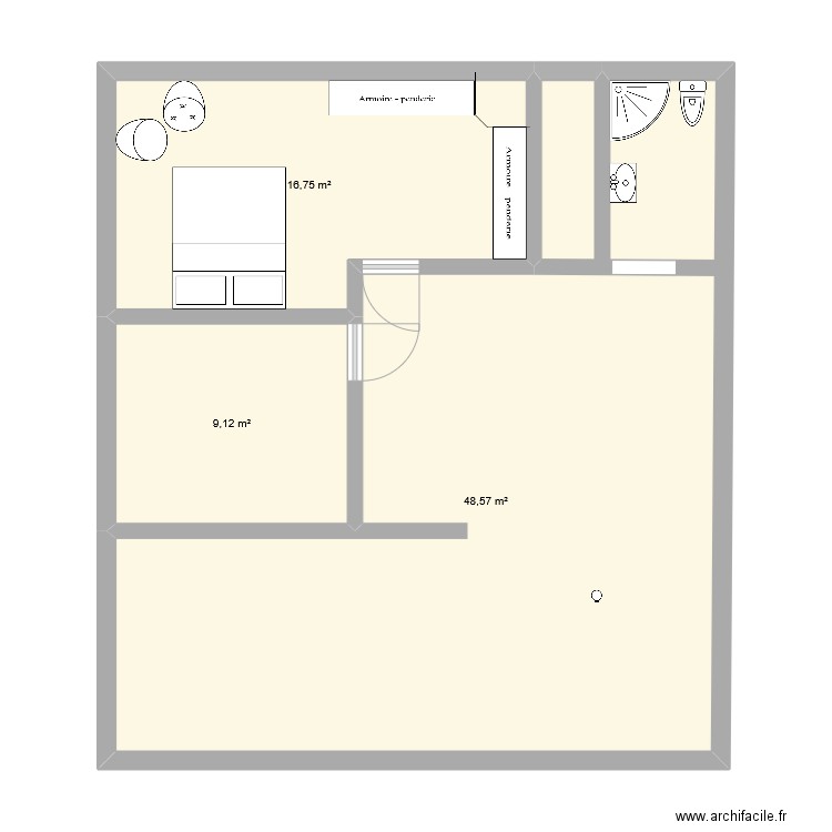 modification. Plan de 3 pièces et 74 m2