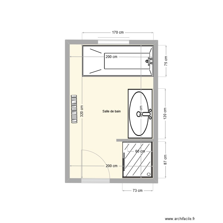 JOLIBERT SDB existant. Plan de 1 pièce et 6 m2