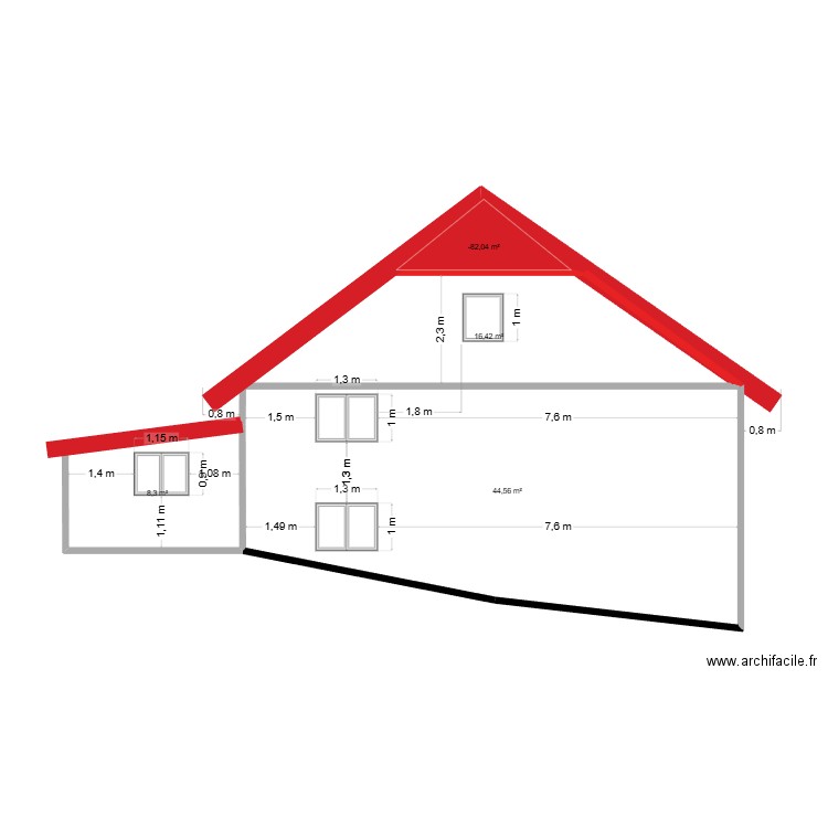 Façade OUEST 26.05.2025. Plan de 4 pièces et 72 m2