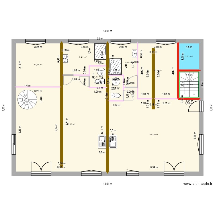 RDC  SANS COTE. Plan de 10 pièces et 119 m2