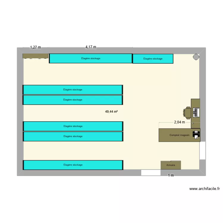 Magasin Les Milles futur. Plan de 1  et 49 m²