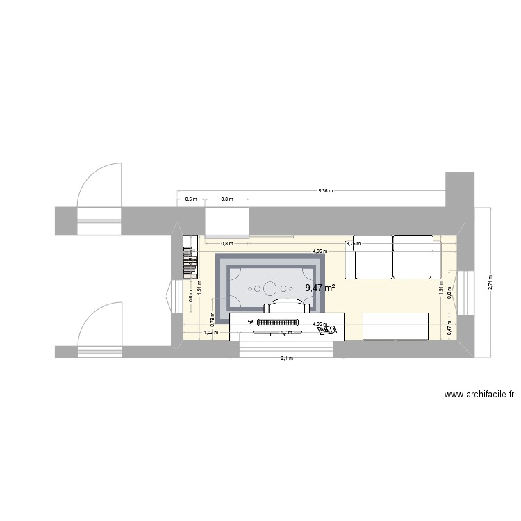 PIERRE 2. Plan de 1 pièce et 9 m2