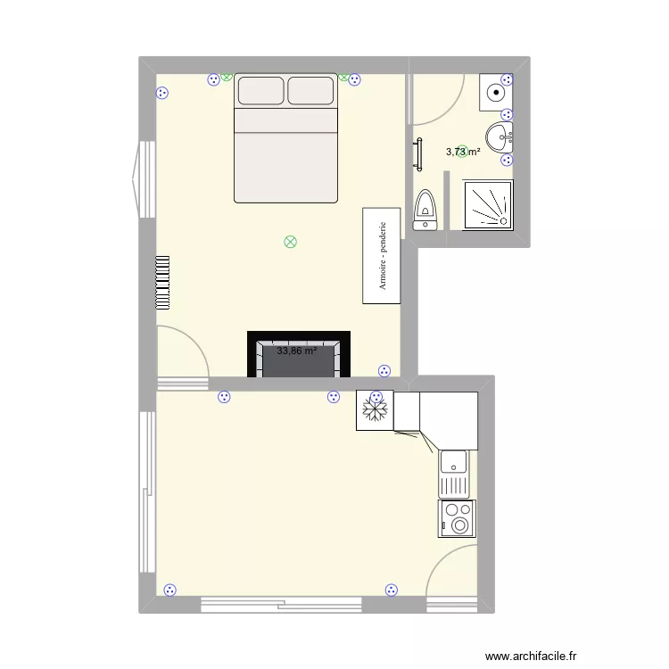 T2 rdc. Plan de 2 Pièces et 38 m² T2 rdc. Plan de 2 Pièces et 38 m²