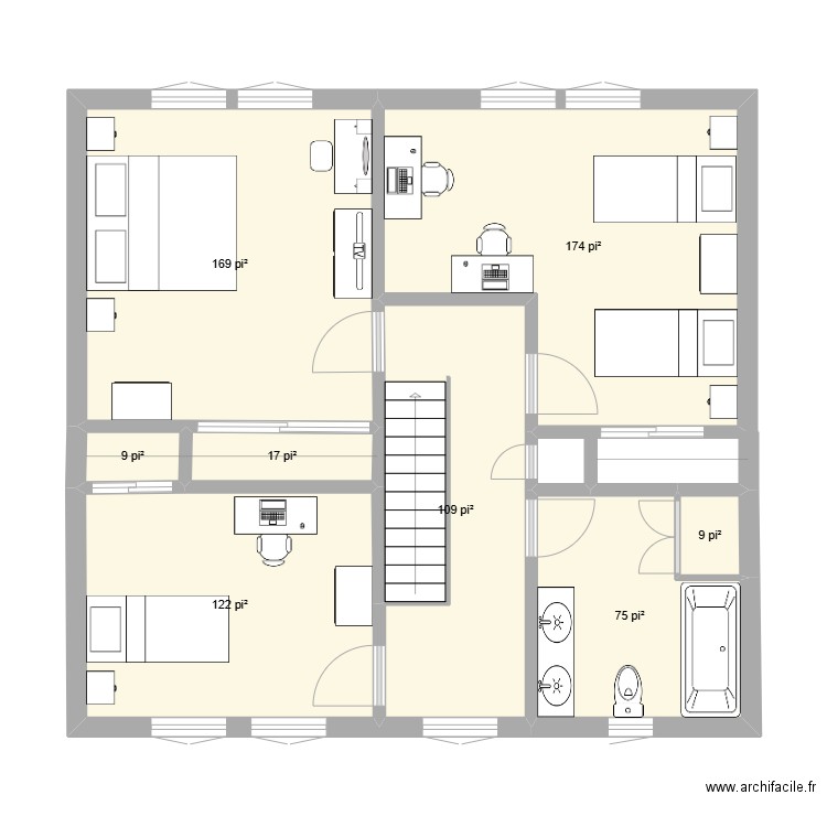 FG14-B. Plan de 8 pièces et 63 m2