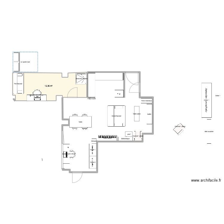 test. Plan de 1 pièce et 12 m2