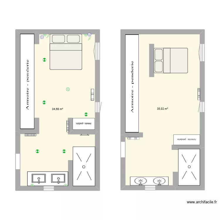 plan chambre 2bis. Plan de 2 Pièces et 70 m²