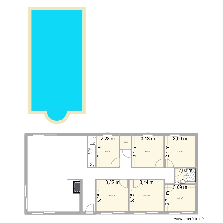2LS. Plan de 8 pièces et 61 m2