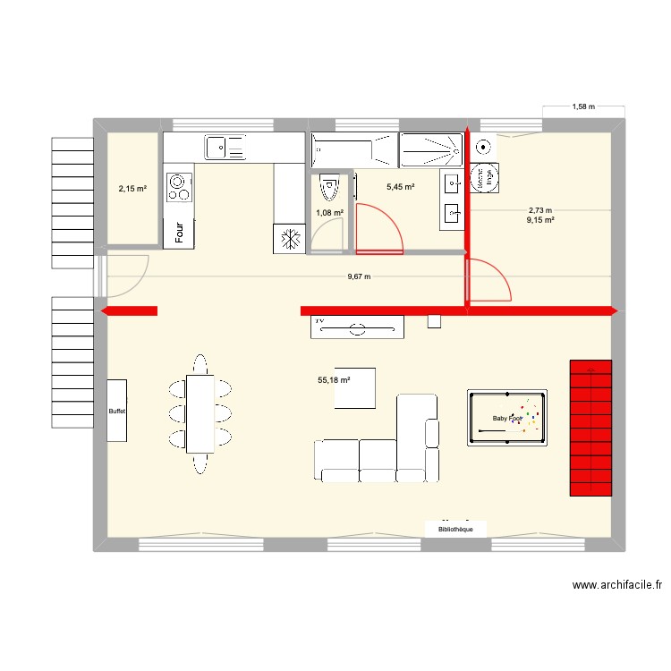 plan officiel. Plan de 5 pièces et 73 m2