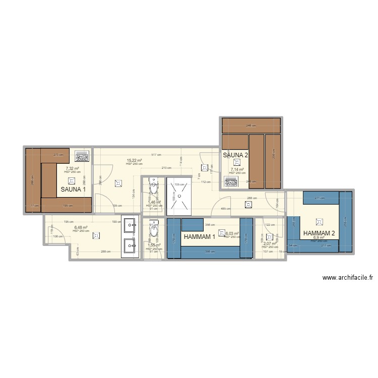 Wellness Ménuires V6. Plan de 9 pièces et 54 m2