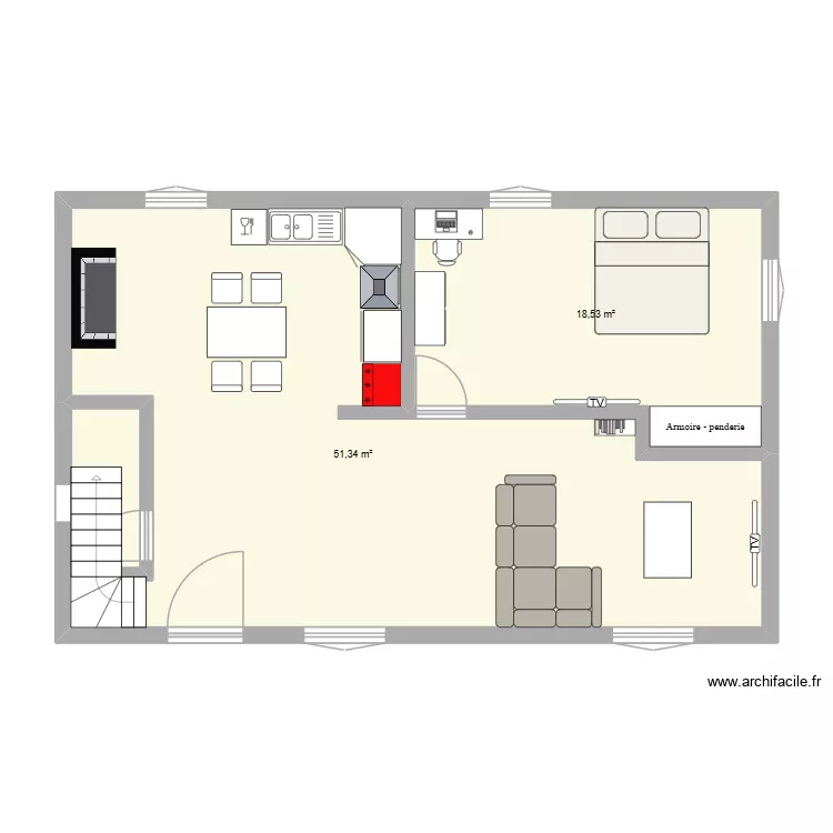 plano casa de baixo. Plan de 2  et 70 m²