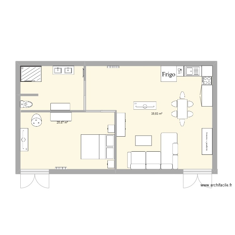 Gites. Plan de 2 pièces et 62 m2