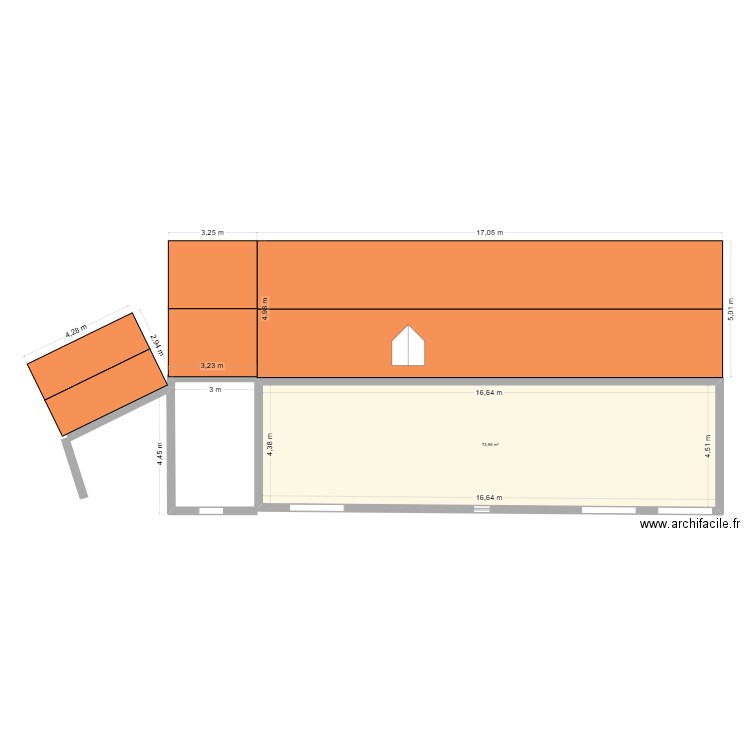 GRANGE. Plan de 1 pièce et 74 m2