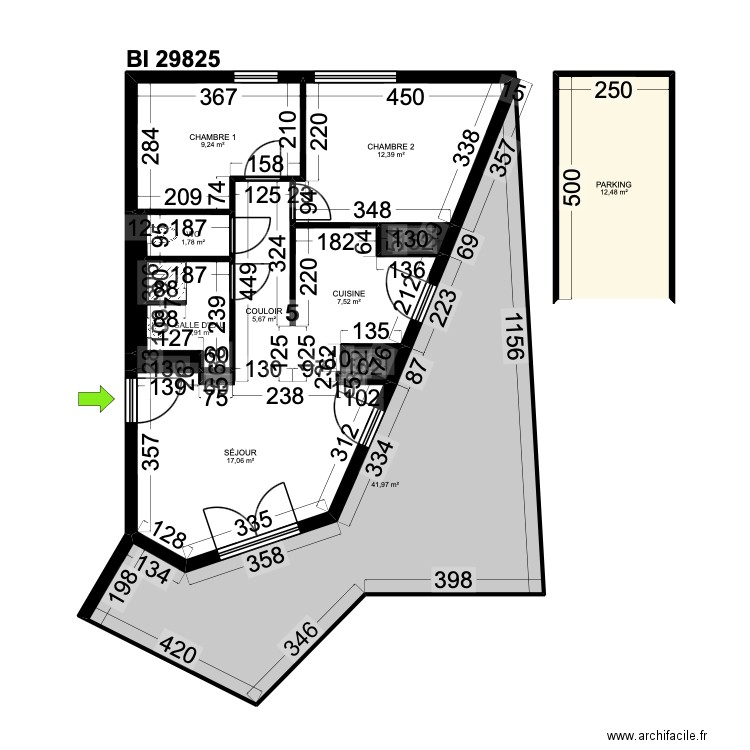 BI 29825. Plan de 14 pièces et 114 m2